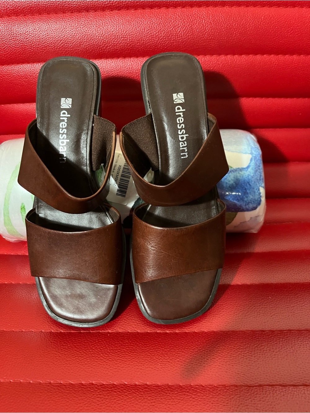 dressbarn Brown Leather Slide Sandals - Picture 5 of 5
